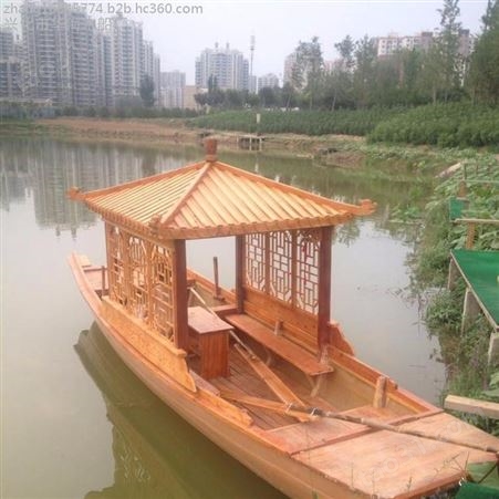 华海木船现货销售 5016仿古木船 公园手划船 观光船 亭子餐饮船