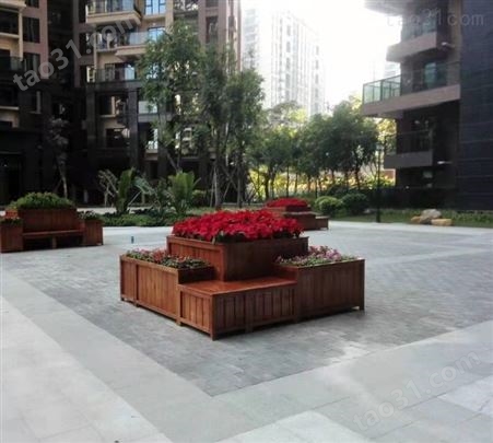 市政花池户外木花箱组合 广场大型防腐木树池坐凳