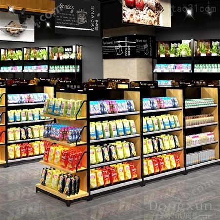 超市货架便利店进出口食品单面组合展架陈列架双面木质零食货架展示架定做厂家